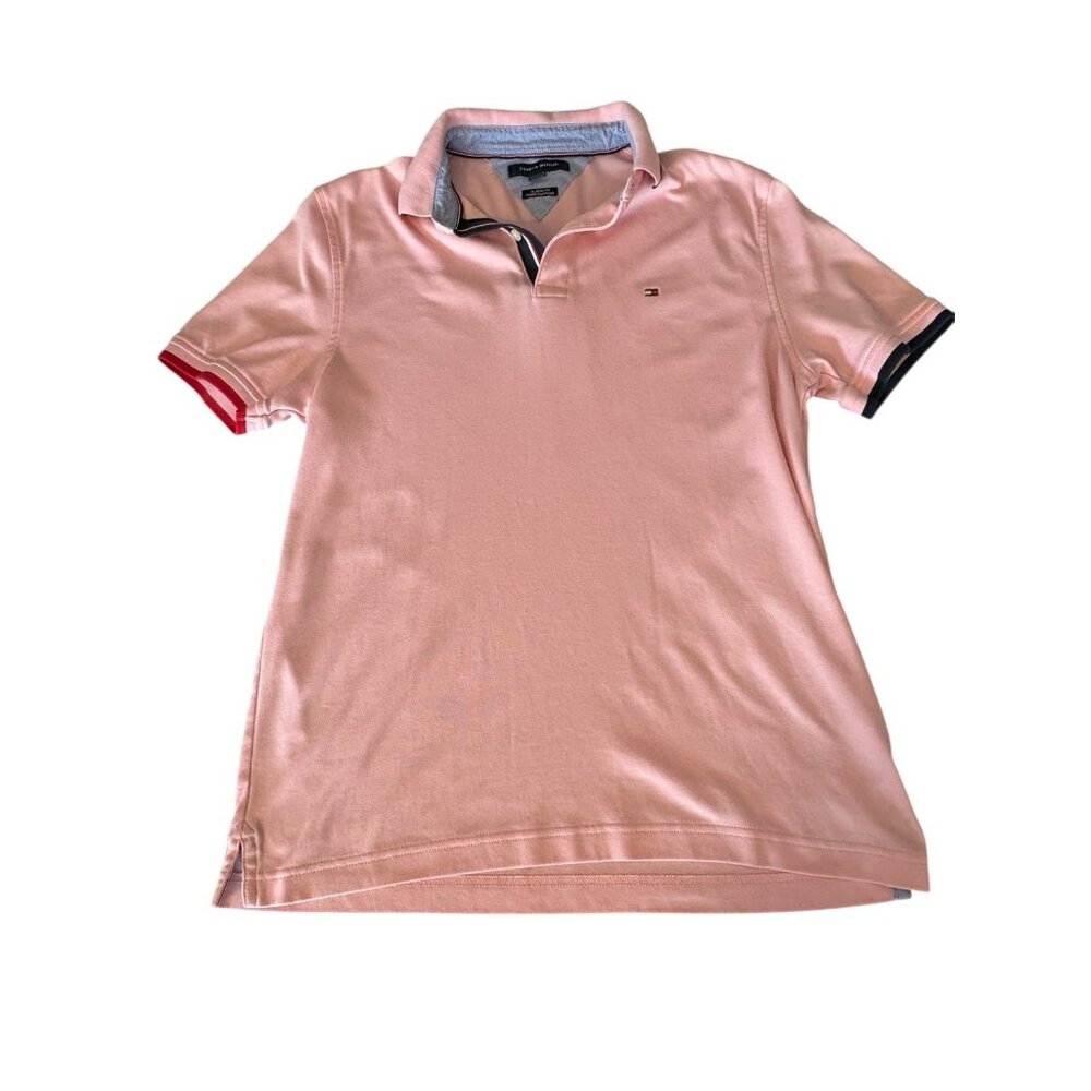Tommy Hilfiger Polo Shirt Size S Mens Pink Preppy Short Sleeve Flag Classic‎ Fit - Picture 9 of 15